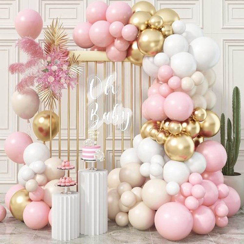Skiennix Balloon Garland Arch Kit - 109 Pieces Blush Pink & Gold Latex Balloons for Birthday & Bridal Showers