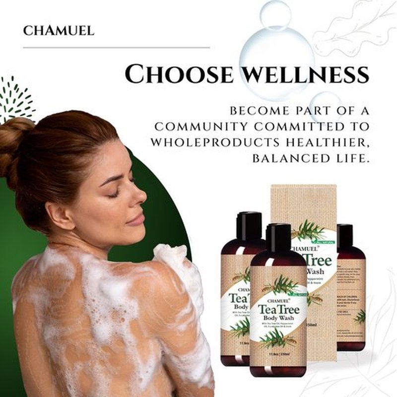 Chamuel Tea Tree Body Wash - Made With Natural Ingredients To Fights Itchy Skin, Body Odor, Athlete's Foot, Jock Itch & Toenails Issues - Organic Scented - Men & Women (11.8oz) 2-Pack