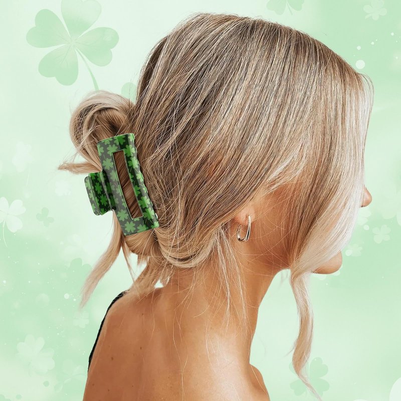 Vovii 3Pcs Shamrock Hair Claw Clips for Women St. Patrick's Day Accessories, Green Clover Style Square Clips Irish Hair Accessories For Thin Thick Hair Holiday Party Favors