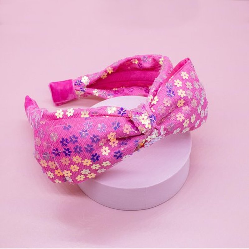 FROG SAC Hairband, Hot Pink Sparkly Sequin Bow Headband for Girls - Little Girl Rainbow Flower Hair Bands, Kids Cute Fashion Head Band Accessories, Floral Tulle Back to School Hairbands