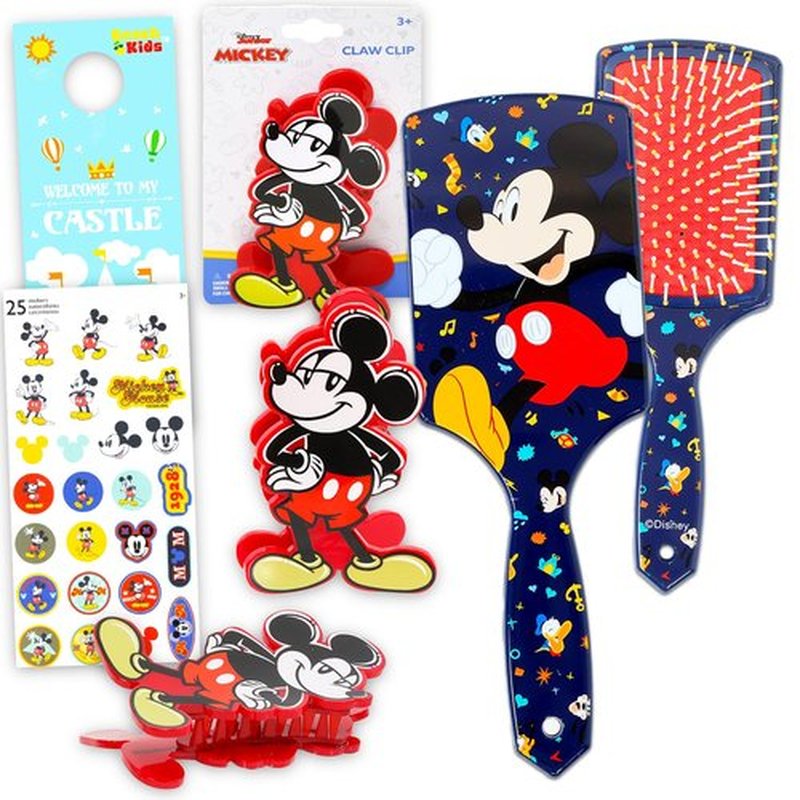 Mickey Mouse Hair Accessories Set - Paddle Brush Detangler, Claw Clip & Stickers for Kids | Fun & Stylish