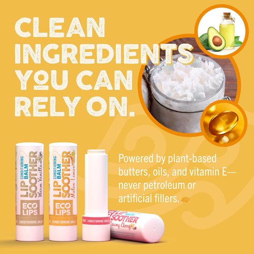 Eco Lips Conditioning Lip Soother Lip Balm – Natural & Moisturizing Lip Care with Shea & Murumuru Butter, Clean Beauty, Daily Hydration & Protection for Chapped Lips, Variety 3-pack 0.15 oz.