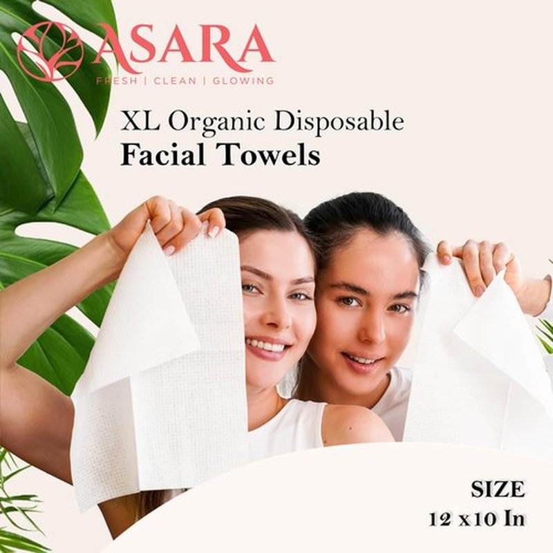 Clean Face Towels Disposable XL Facial Wipes | Add Water As a Makeup Remover | Sensitive Skin Face Towels | Organic Vegan Biodegradable - Clean Daily Towelettes | by Asara (200 Count)