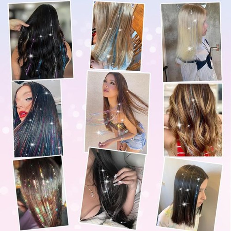 Nielp 18 Pcs Hair Tinsel Clip in, 20.5 Inch Glitter Tinsel Hair Extensions, Shiny Sparkling Fairy Hair Tinsel Clips, Dazzling Party Hair Accessories for Girls Women Kids (Sapphire blue)
