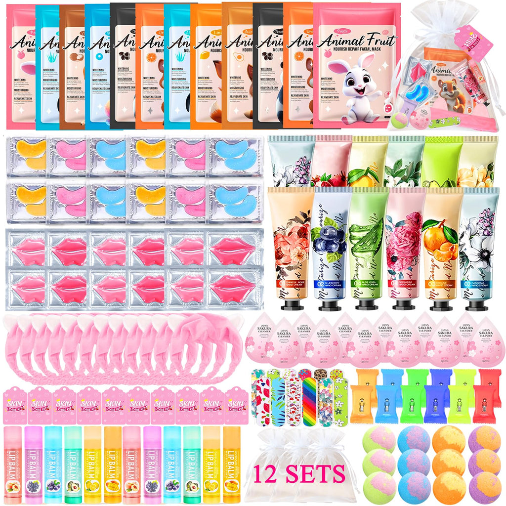 144 PCS Spa Party Supplies for Women,Spa Day Favors Essentials Include Face Masks Skincare, Lip Balm, Under Eye Patches, Foot Bath Bomb, Bulk Gifts For Women,Spa Kit Self Care