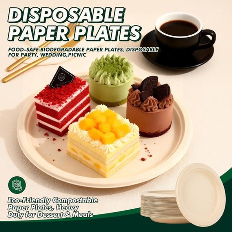 Regine Switzerland Heavy-Duty Compostable Paper Plates - 10 Inch, 125 Count, Eco-Friendly & Microwavable
