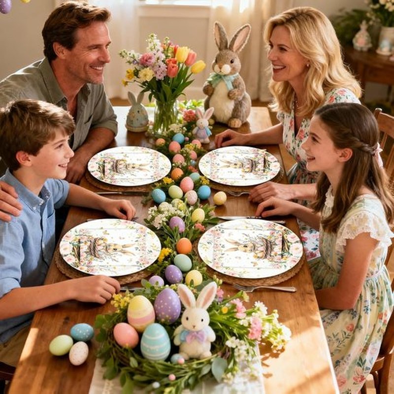 Skiennix Easter Party Plates Set - 40 Pcs 9-Inch Paper Plates & Napkins, Bunny Eggs Design for Spring Celebrations