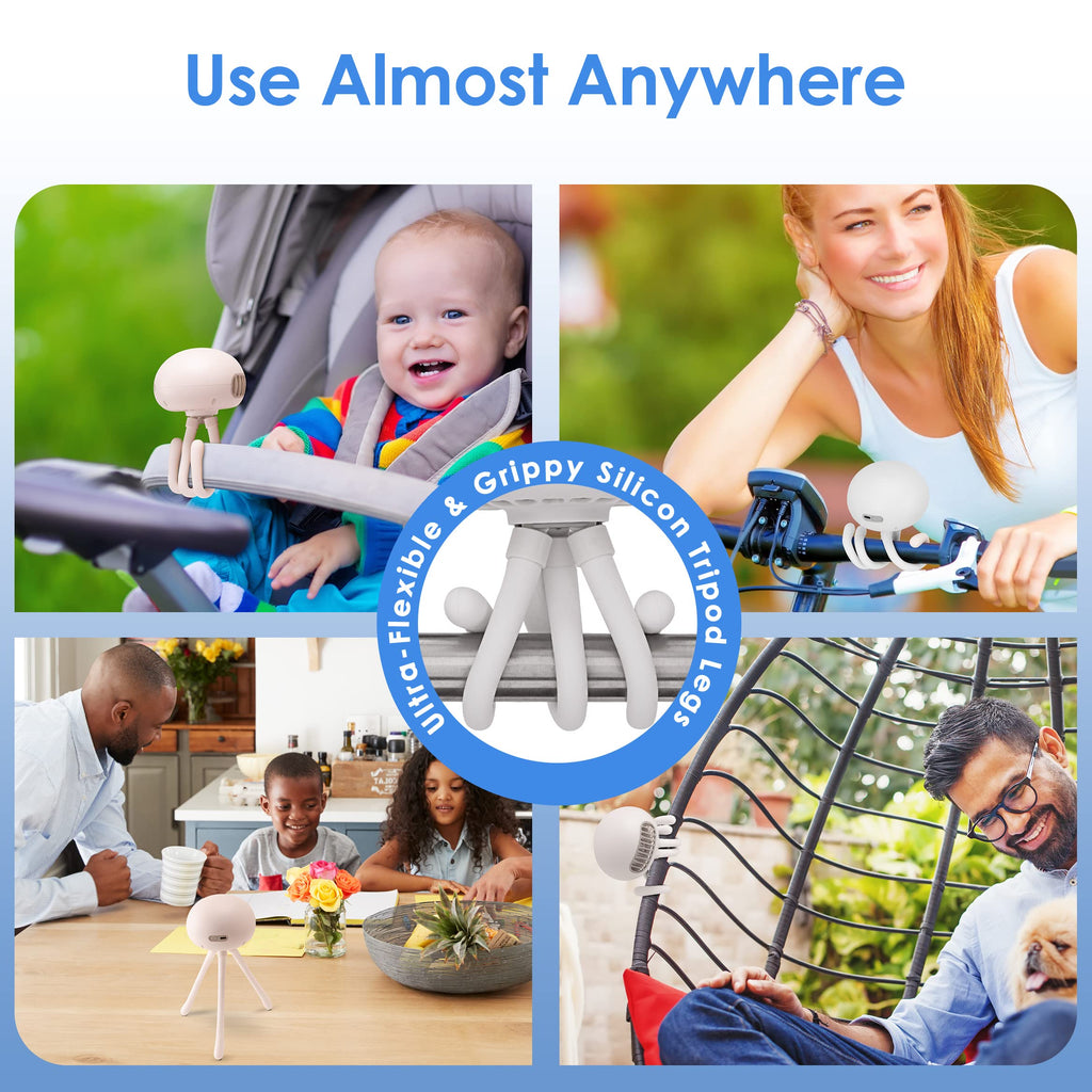 Asani Portable Bladeless Baby Stroller Fan, Rechargeable Battery-Operated Fan with 3 Breeze Settings & Quiet Motor, Personal Fan for Baby Car Seat, Camping, Desk, Golf Cart, Wheelchair, & More (White)