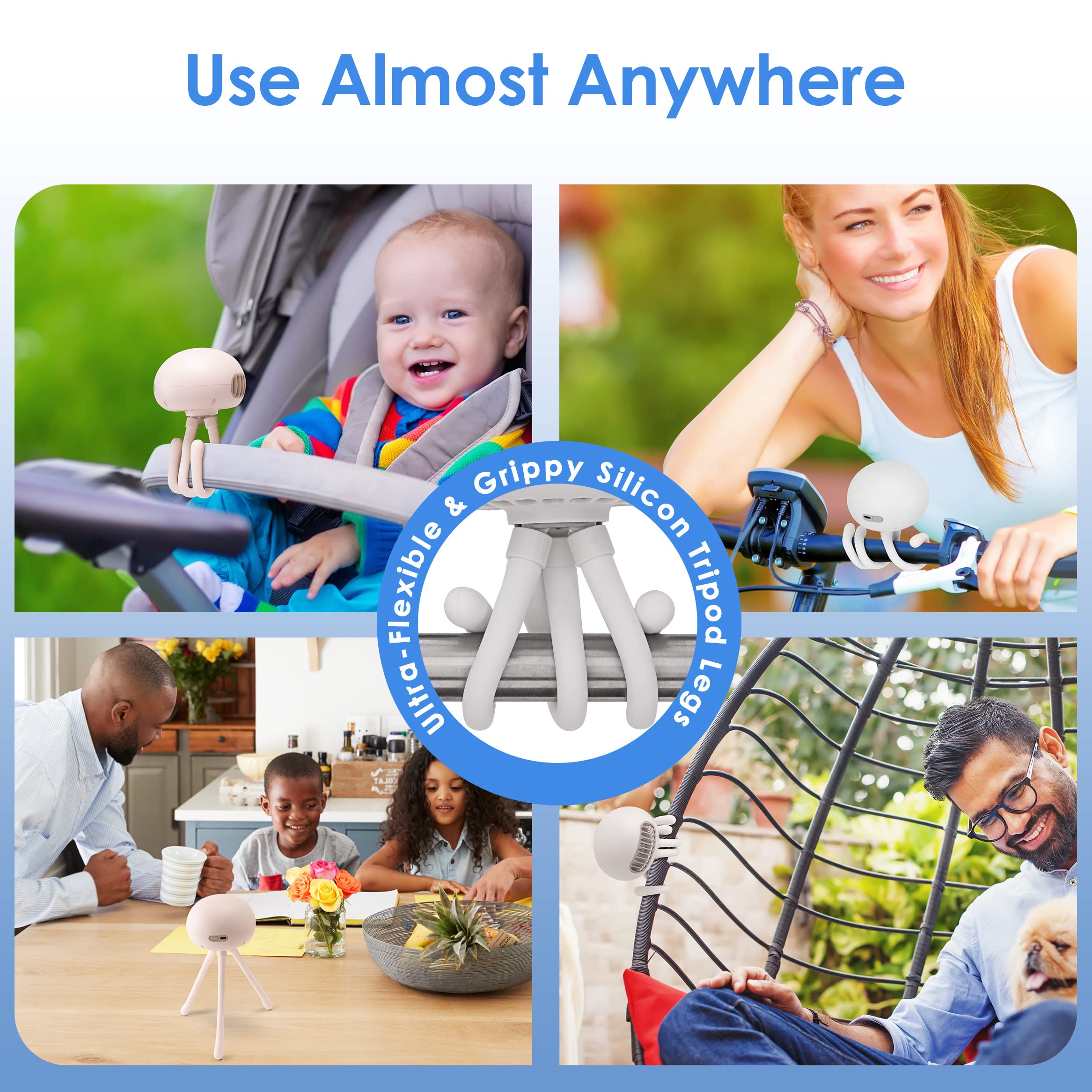 Asani Portable Bladeless Baby Stroller Fan, Rechargeable Battery-Operated Fan with 3 Breeze Settings & Quiet Motor, Personal Fan for Baby Car Seat, Camping, Desk, Golf Cart, Wheelchair, & More (White)