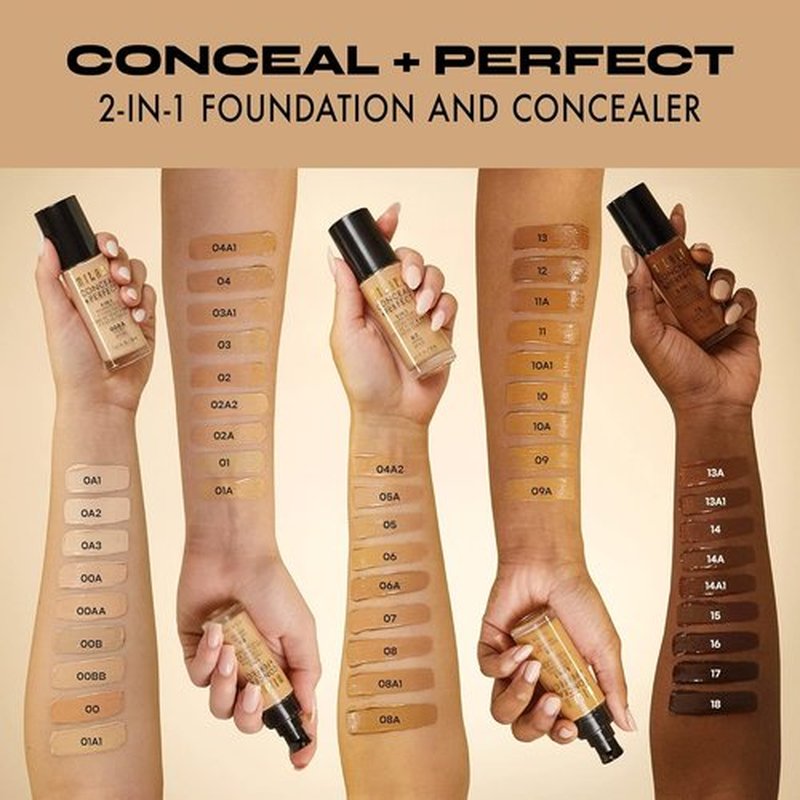 Milani Conceal + Perfect Liquid Foundation - Lightweight Coverage in Light Natural, 1 Fl. Oz.