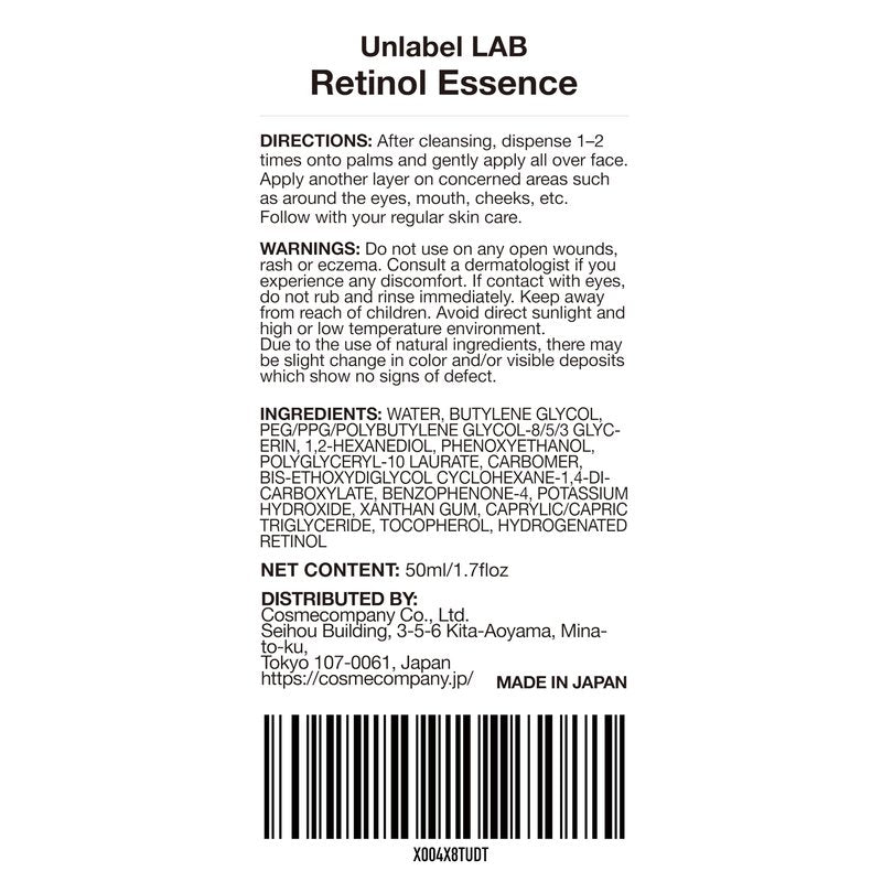unlabel LAB Retinol Serum, Ultra-High-Pressured Retinol, Facial Essence for Wrinkles & Fine Lines, Fragrance Free, Made in Japan, J-beauty, 50mL