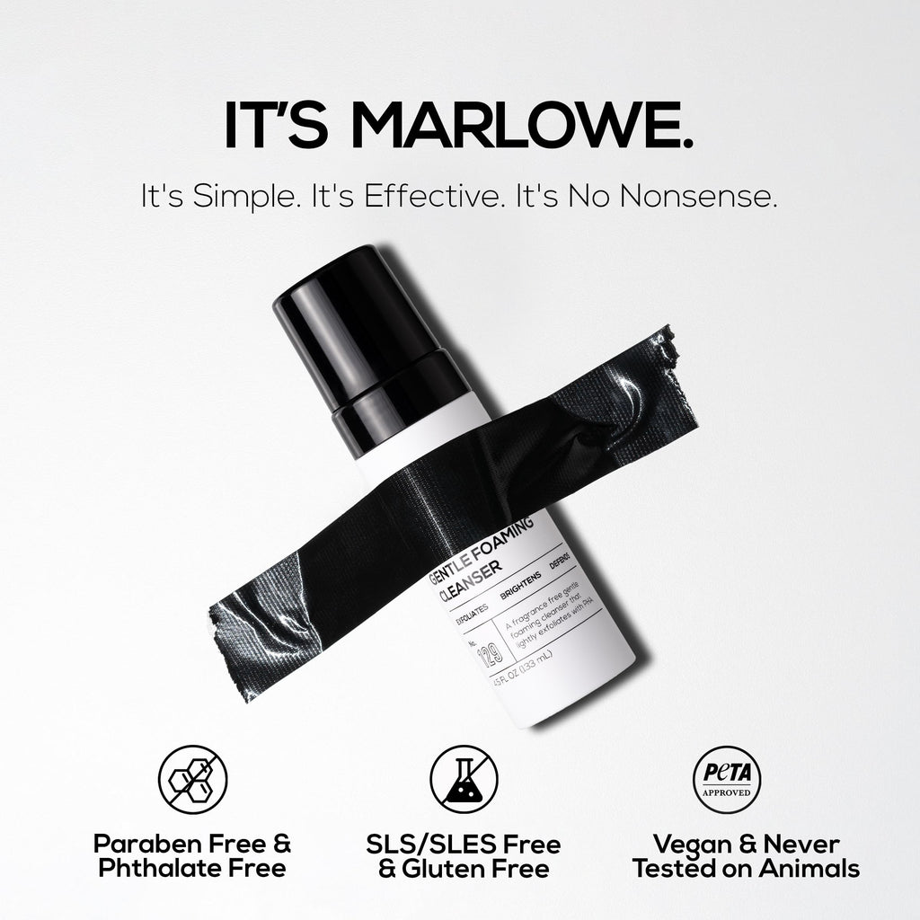 MARLOWE. Gentle Foaming Facial Cleanser, 4.5 oz, Exfoliating & Brightening Mens Face Wash, Removes Dirt, Oil & Impurities, Clean, Vegan Formula, PHA, Green Tea Extracts & Antioxidants, Fragrance Free