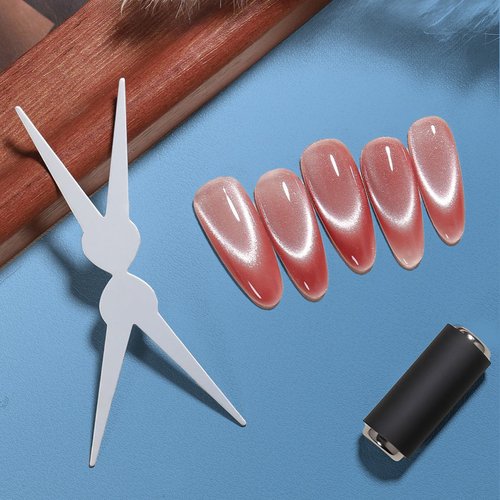 JERCLITY 1 Pieces Blue Cat Eye Magnet for Nails 3 in 1 Heart Magnet for Cat Eye Gel Polish, Cylindrical Magnets with Scissor Shaped Tools for French Cat Eye Effect