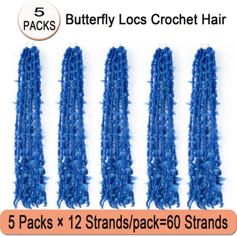 Ahrencan Blue Butterfly Locs Crochet Hair,30 Inch 5 Packs Pre Looped Distressed Faux Locs Crochet Hair For Women,Prelooped Soft Butterfly Locks Crochet Braids,Synthetic Braiding Hair(30”,5packs,Blue#)