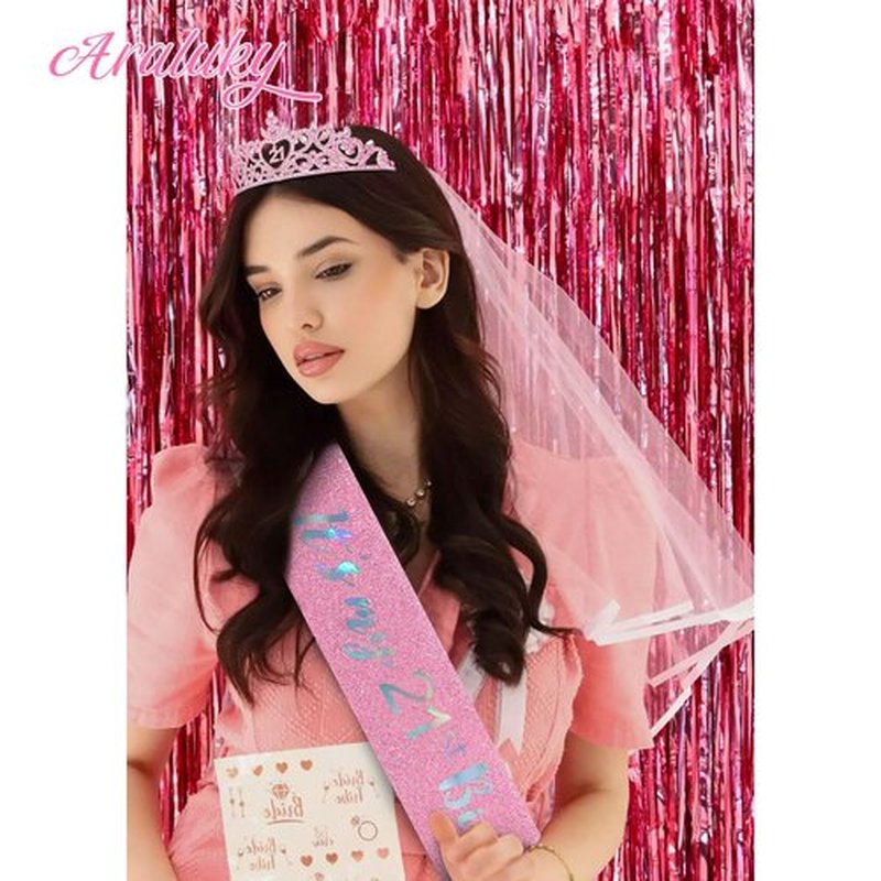 Araluky Pink 21st Birthday Decorations for Her with Happy 21st Birthday Sash for Women 21st Birthday Crown 21st Birthday Sash and Crown 21st Birthday Gifts for Her