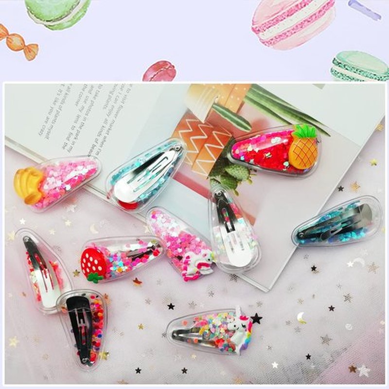 Sparkle Hair Clips for Girls by TANLOMY Transparent Fruit Hairpins, Snap Hair Clips with Glitter Sequins Inside, a Kid and Toddlers Pleaser as Gifts Shining Hair Accessories