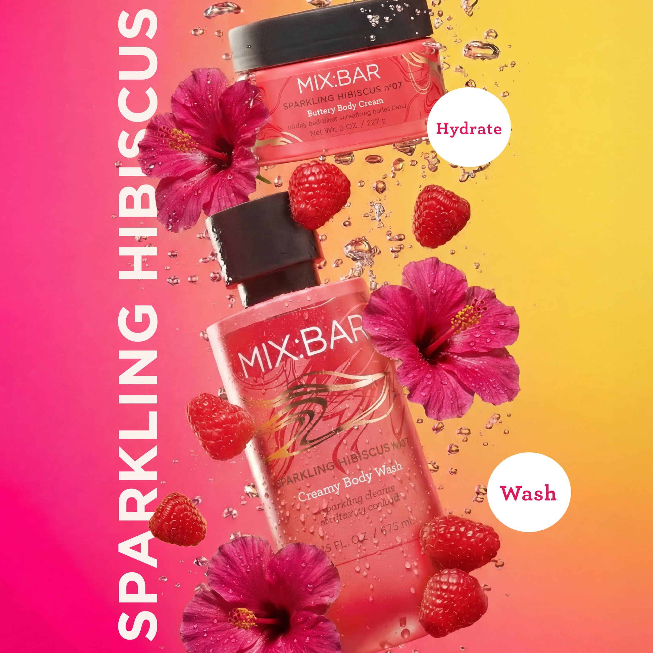 MIX:BAR Hibiscus Creamy Body Wash for Women, Hydrating & Moisturizing with Niacinamide, Panthenol & Vitamin C - Vegan, Sulfate Free, Paraben Free, 16oz