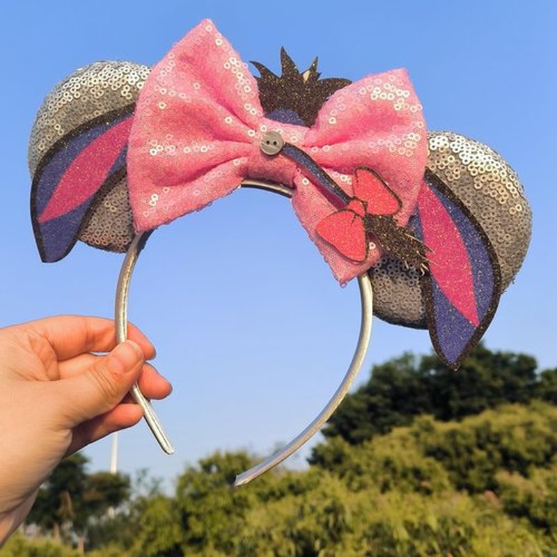 Opzzqz Mouse Ear Headbands for Women Giltter Bow Headband for Girls Birthday Party Decorations