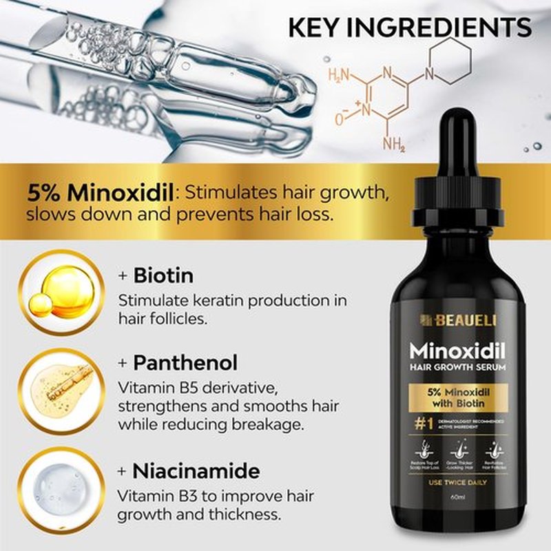 5% Minoxidil Hair Growth Serum for Men and Women: Extra Strength Minoxidil Beard Regrowth Treatment Serum with Biotin for Thinning Hair Loss to Grow Thicker Fuller 8 FL OZ (4 Bottles)