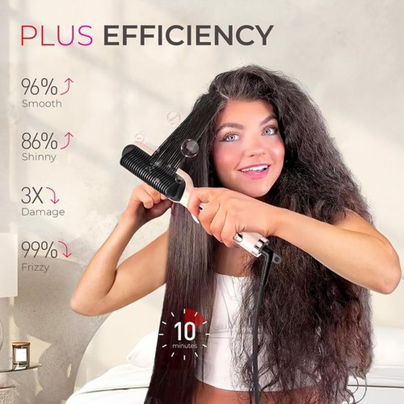 TYMO Ring Plus Ionic Hair Straightener Brush - Professional Styling Tool with 9 Temp Settings & LED Display, Gold Blush