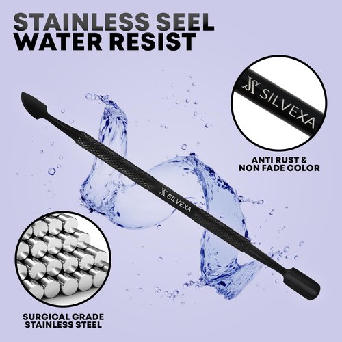 420C Stainless Steel Pro Cuticle Pusher and Nail Cleaner, Nail Polish Remover Manicure and Pedicure Nail Care Dual Ended for Fingernails and Toenails by SILVEXA