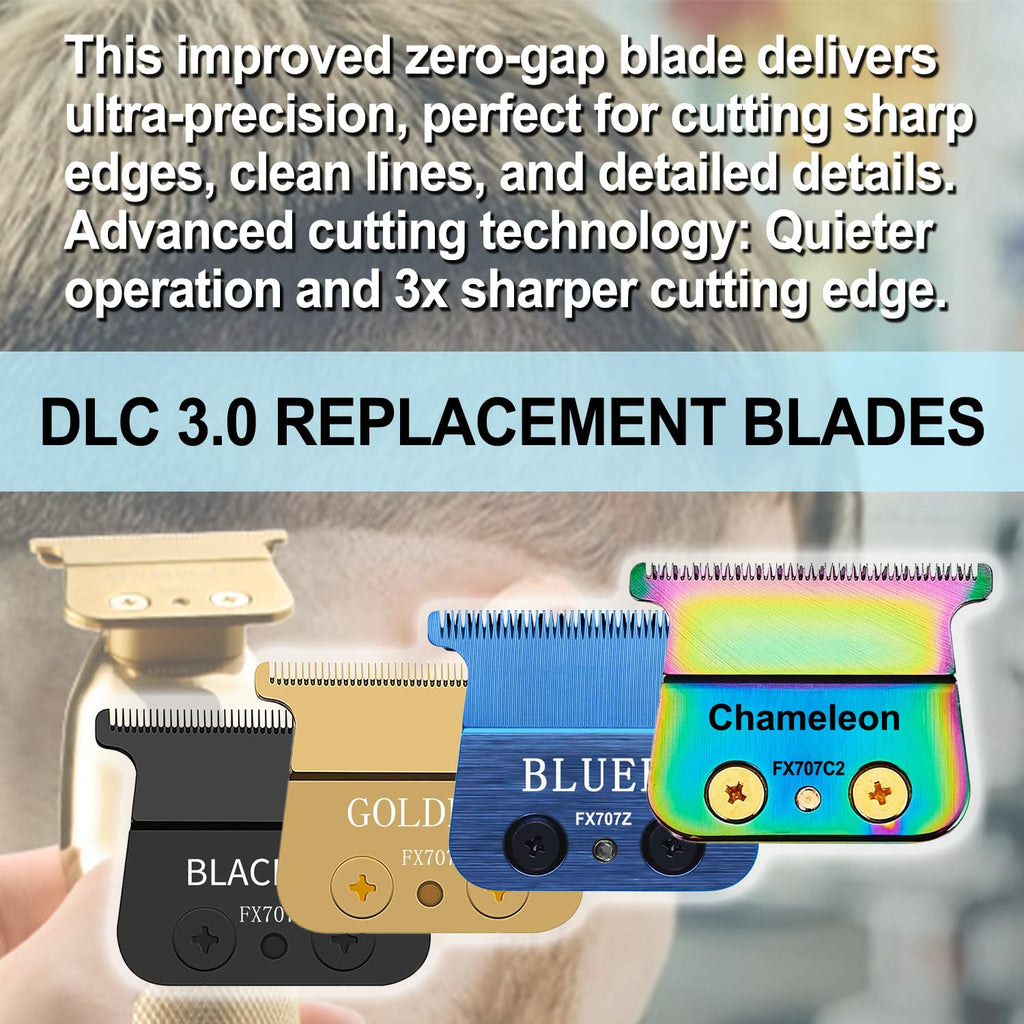 TRAH FX707B Blue DLC Replacement Blades Compatible with BaByliss Barberology FX787 & FX726 Trimmer Blade,DLC 2.0 Trimmer Replacement Blades