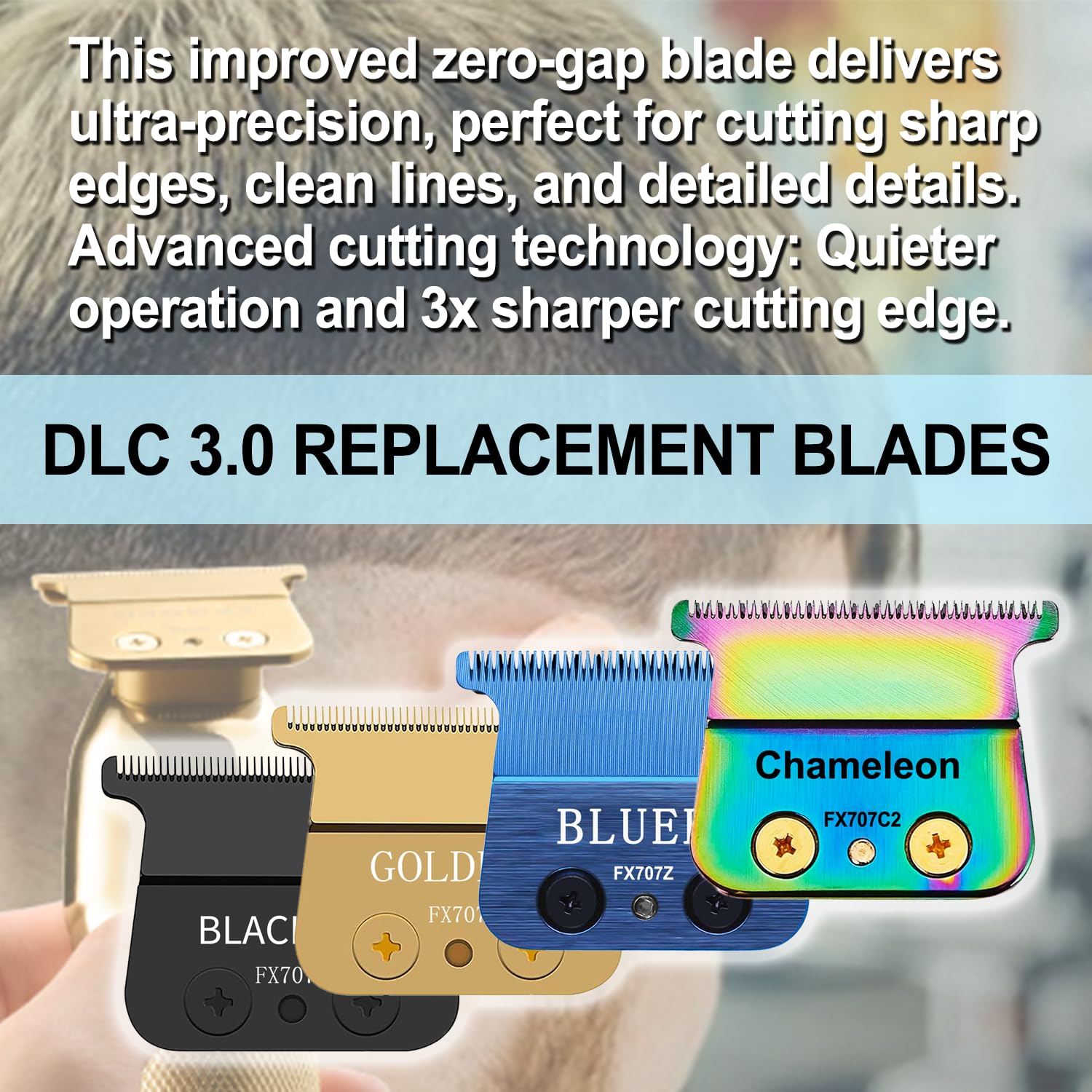 TRAH FX707B Blue DLC Replacement Blades Compatible with BaByliss Barberology FX787 & FX726 Trimmer Blade,DLC 2.0 Trimmer Replacement Blades