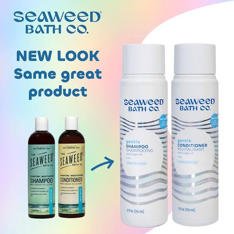 Seaweed Bath Co. Gentle Shampoo & Conditioner Set - Unscented Nourishing Care with Hyaluronic Acid & Aloe - 12 oz (Pack of 2)