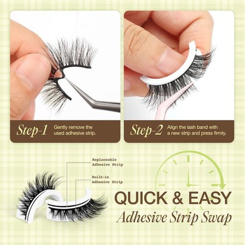 LASHVIEW Self Adhesive Eyelashes Natural Look Press On Lashes No Glue Need Eyelashes Reusable Cat Eye Wispy Self-adhesive False Lashes with Replacement Strips 5 Pairs(CV122)
