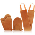 5-In-1 Self Tanner Mitt Kit, 2 Thumb Tanning Gloves, 1 Straight Body Mitt, 1 Mini Face Mitt and Back Tanning Applicator, Soft Velvet Tanning Tools for Full Body