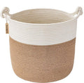 Goodpick Cotton Rope Storage Basket - 15 x 14.2 Inches | Stylish Jute Woven Organizer for Blankets & Toys - White