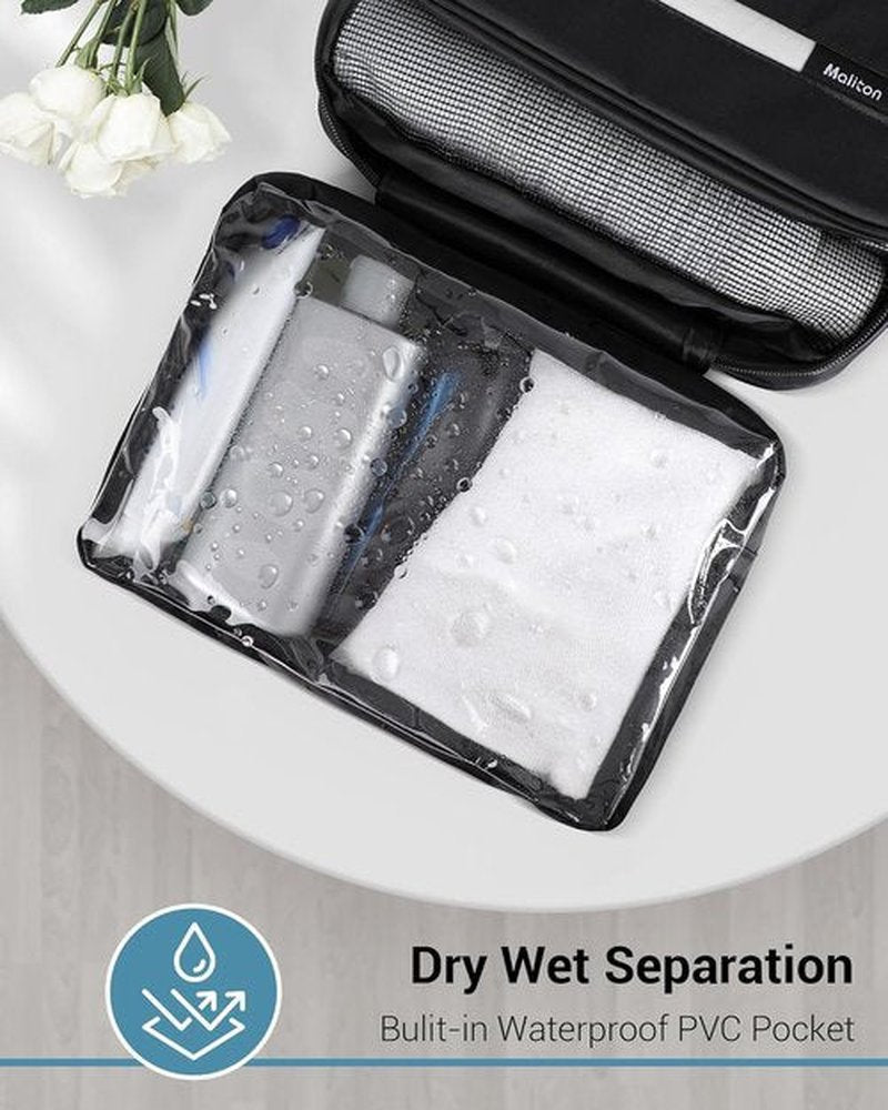 Maliton Toiletry Bag | Waterproof Hanging Organizer for Travel | Large 4-Compartment Design - Black