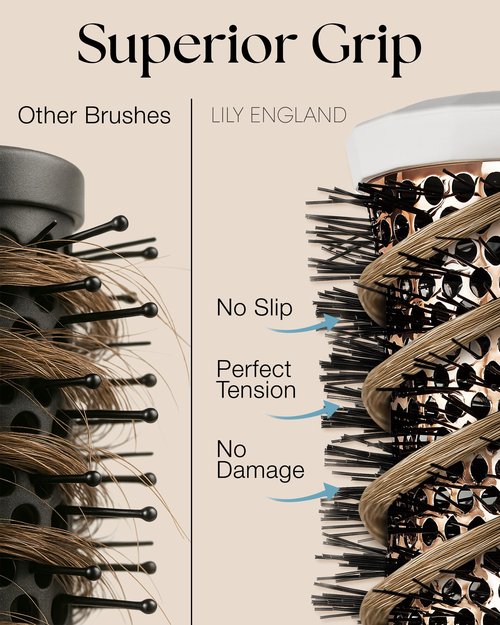 Lily England Round Hair Brush Set, 4 Piece Professional Blow Dry Kit with 3 Round Brushes and Comb for Styling, Beauty Gifts Sets for Women (White)