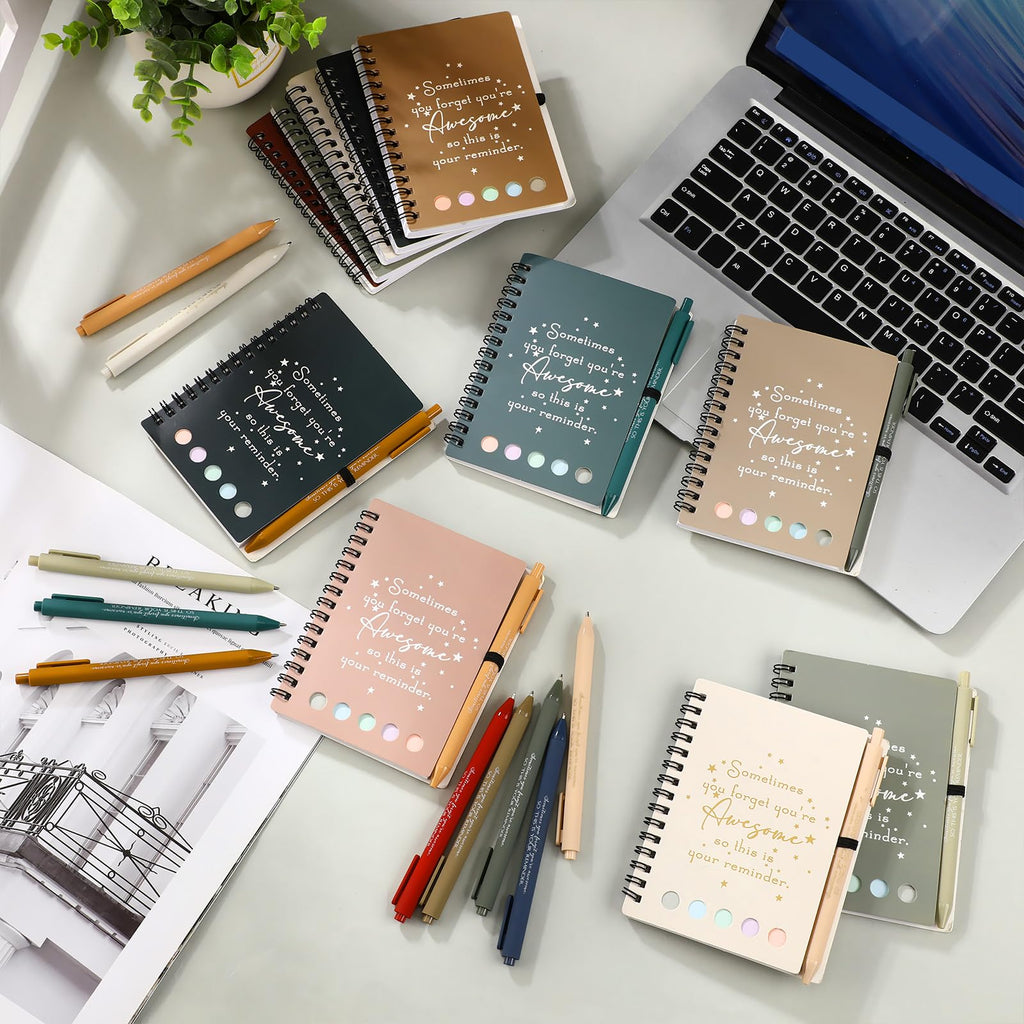 Chuangdi 10 Sets Back to School Teacher Gifts Appreciation Journal Inspirational Notebook with Sticky Notepad Ballpoint Pen Bulk Thank You Gifts for Student Staff Team Coworker Nurse(Morandi)