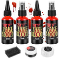 JAYUWE 7 PCS Halloween Fake Blood Spray Makeup Kit - Fake Blood 2.1oz X4 + Coagulated Blood Gel 1.41oz + Soap + Sponge, Washable Blood Paint for Clothes SFX Makeup Vampire Accessories, Dark & Fresh