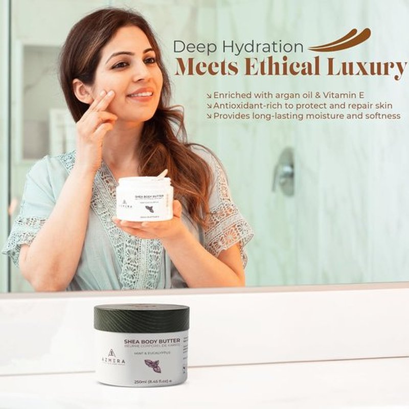 AZMERA Handcrafted Whipped Shea Body Butter - Refreshing Mint & Eucalyptus Moisturizer for Dry Skin | 8.82 oz Vegan, Non-Greasy Formula