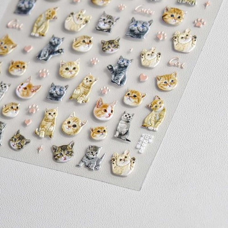 NOVANOOK 3 Sheets Cat Nail Stickers, Cute Nail Stickers, Cat Nail Decals, Cute Nail Art Stickers, Embossed Cat Claw Nail Stickers, Embossed, Cute Nail Supplies, Nail Art Stickers, DIY Nails