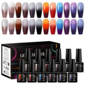 MEET ACROSS 12Pcs Color Changing Gel Nail Polish Set Brown Gel Polish Kit Fall Winter Glitter Temperature Mood Changed Nail Polish Gel DIY Salon Gift for Women