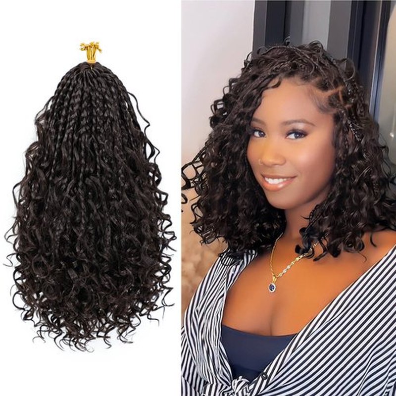 Eerya 8 Packs Boho Box Braids Crochet Hair for Black Women 10 Inch Goddess Box Braids Pre-looped Bohemian Crochet Box Braids With Curly Ends Synthetic Crochet Hair Extensions (10 inch, #4)