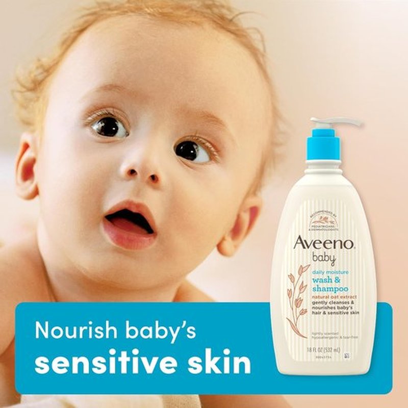Aveeno Baby Daily Moisture Body Wash & Shampoo - 2-in-1 Gentle Formula with Oat Extract, 18 fl. oz