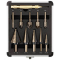 5 Pcs Step Drill Bit & 5 Pcs Countersink Drill Bit Set, Titanium High Speed Steel Step Drill Bit, 50 Sizes of Step Bits for Metal, HSS Step Bit with Aluminum Case for DIY, Multiple Hole Stepped Up Bit