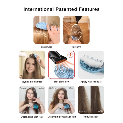 NuWay 4Hair® TravelC® U.S. Patented Single-Curve Scalp Care Brush with Protective Travel Case – Premium Portable Hair Health Tool with Heat-Resistant BrainyBristles™ – Wet & Dry Use