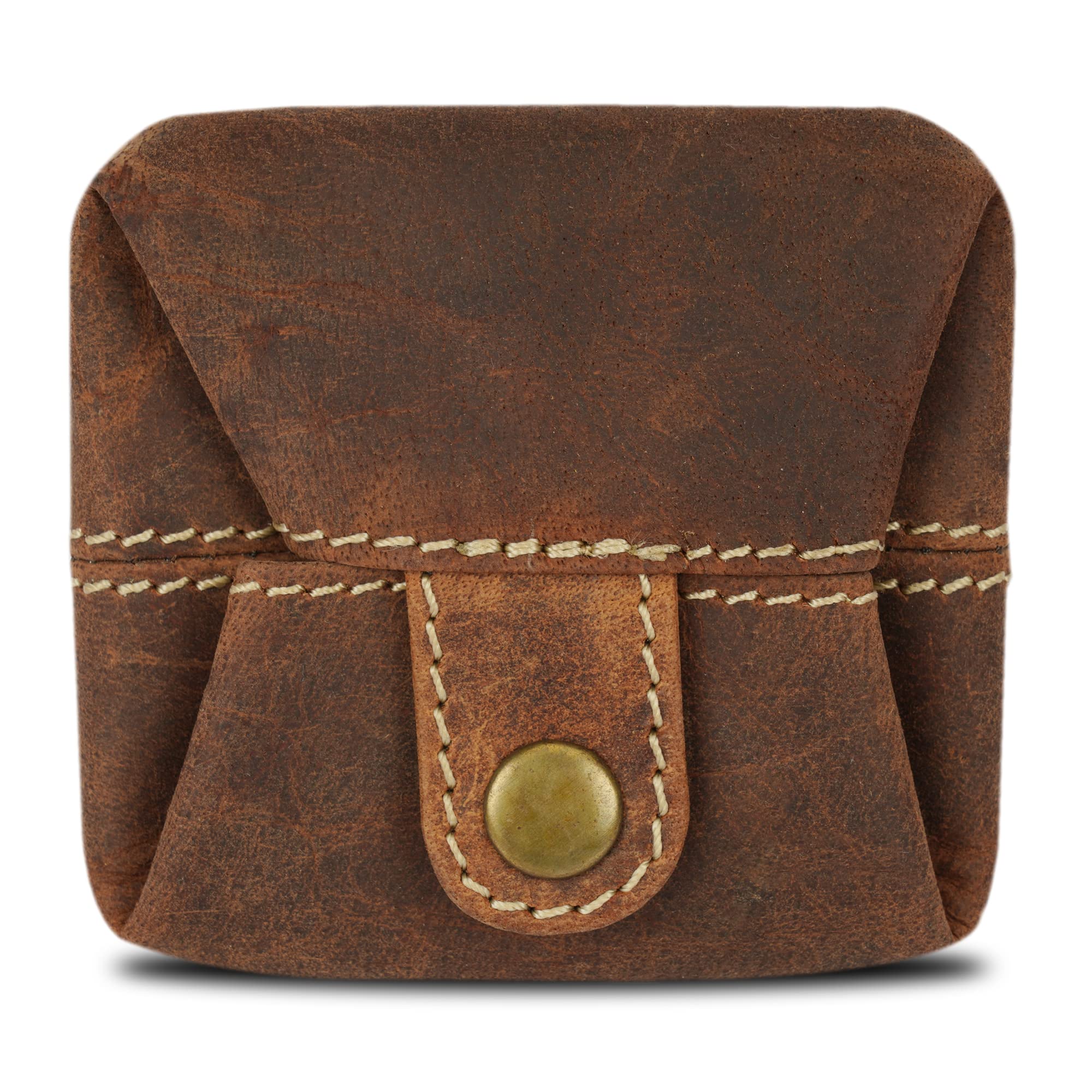 CestAntiQ Leather Coin Pouch | Handmade Full Grain Brown Coin Purse for Men & Women | 3x3 in Vintage Change Holder | Compact Mini Wallet with Snap | Rustic EDC Pocket Ring Pouch Gift for Christmas
