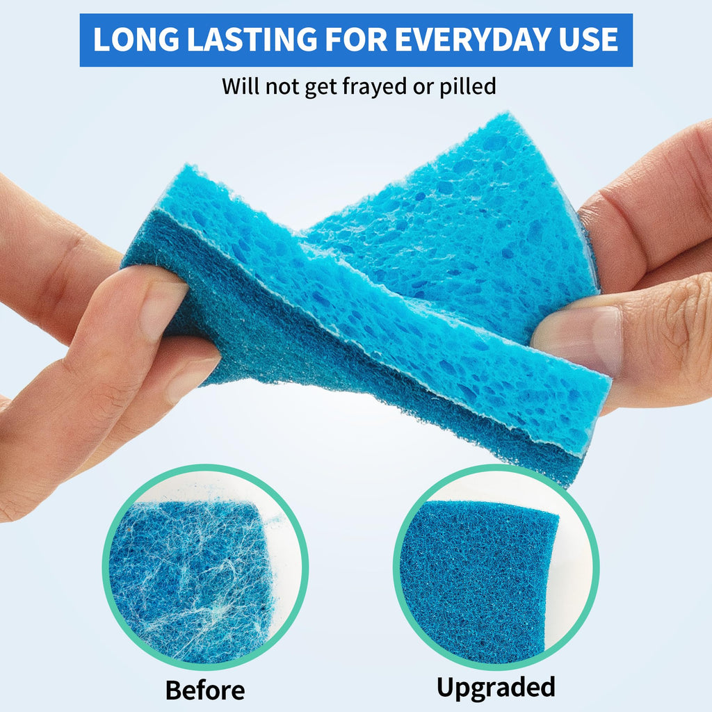 HOMERHYME Non-Scratch Cellulose Scrub Sponges 24 Pack, Kitchen Sponge with Double-Side & Ergonomic Design. Sturdy Sponge for Dishes, Coated Cookware, Sink, Countertops.