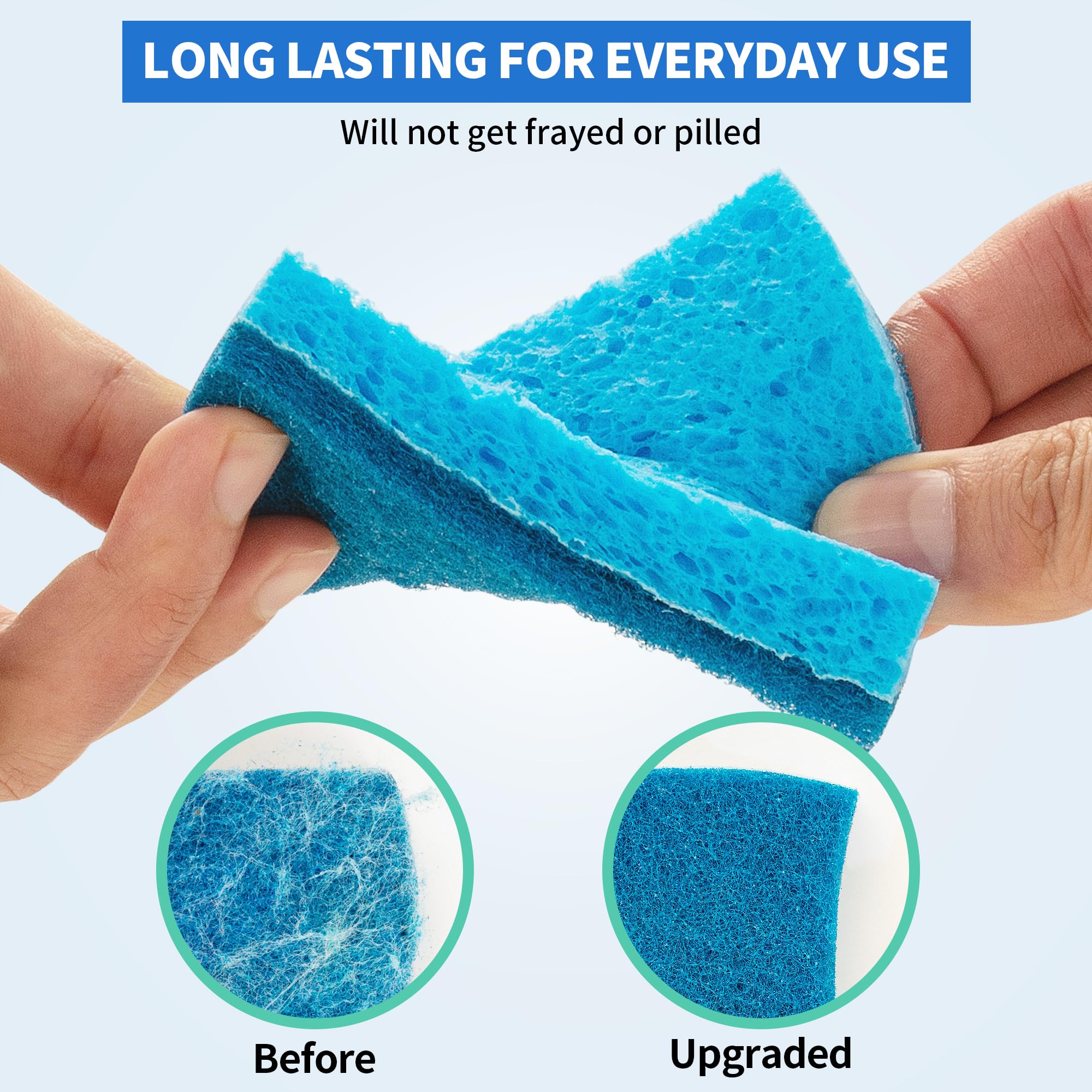 HOMERHYME Non-Scratch Cellulose Scrub Sponges 24 Pack, Kitchen Sponge with Double-Side & Ergonomic Design. Sturdy Sponge for Dishes, Coated Cookware, Sink, Countertops.