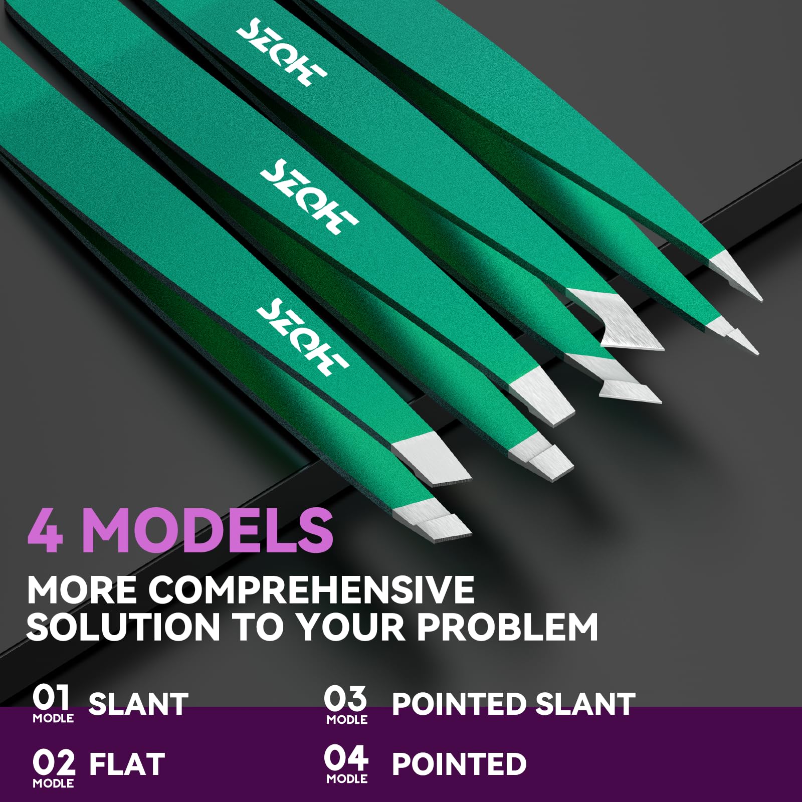 4-Piece Precision Tweezers Set - Stainless Steel Slant, Pointed, Flat & Angled Tips forEyebrow Shaping, Facial & Ingrown Hair Removal - Eco-Friendly Gift Packaging - Women& Men