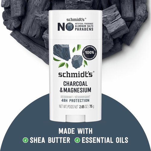 Schmidt's Charcoal & Magnesium Vegan Deodorant - Aluminum-Free, 48-Hour Odor Protection, 2.65 oz | Pack of 2