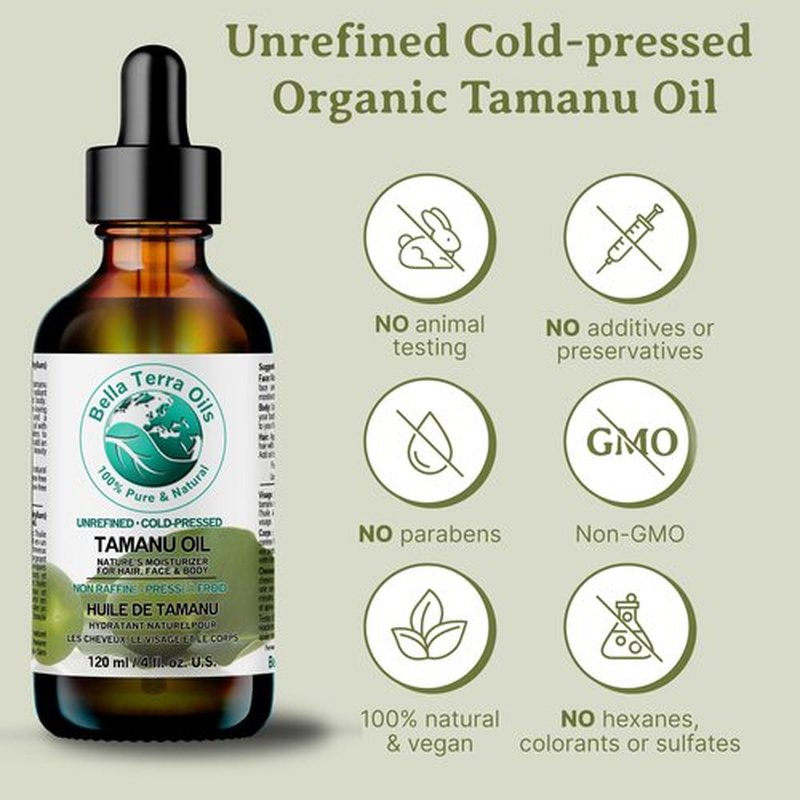 Bella Terra Oils - Organic Tamanu Oil 16 oz - Harness the Power of Nature, Infused with Stearic Acid & Calophyllolide, Perfect Choice for Luxurious Skin Nourishment