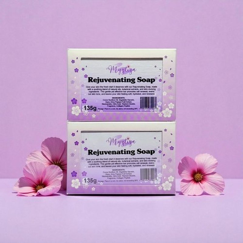 Myztiza Rejuvenating Bar Soap for Face & Body – Moisturizing Cleanser with Coconut Oil, Glycerin, Papaya Extract, Niacinamide, Citric Acid & Collagen Peptide – 2 Pack 135g Each