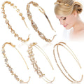 XunYee 5 Pcs Gold Rhinestones Headbands for Women Flower Leaf Tiara Crown Headband Metal Prom Headpiece Bridal Wedding Hair Accessories for Bride Girl Party(Gold)